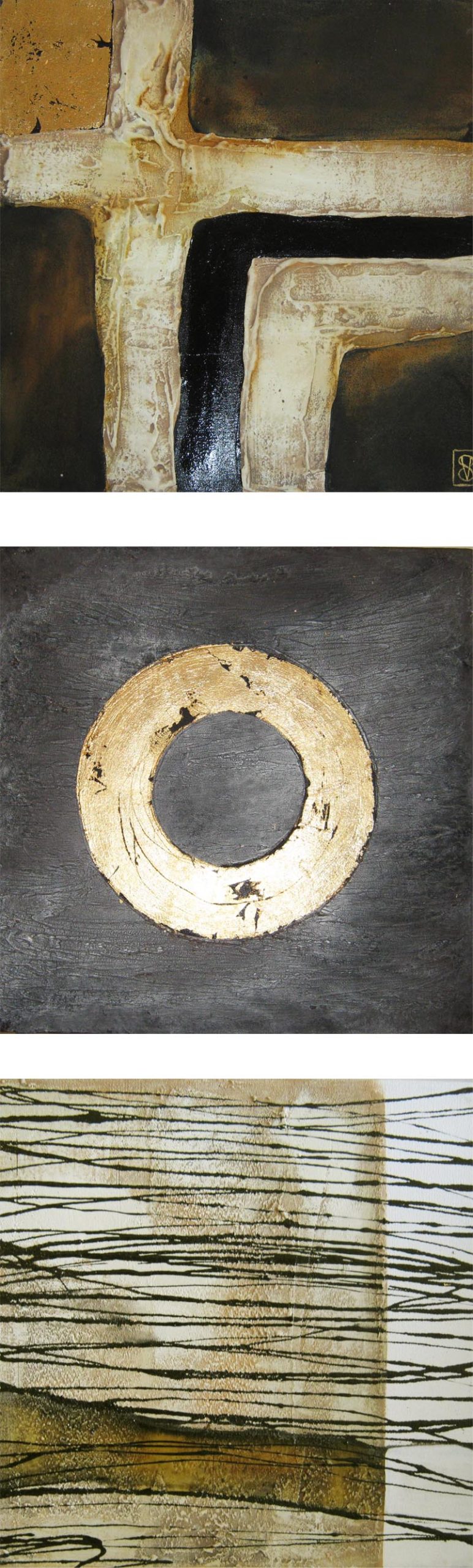 Vicky Sanders Abstract - Gold and Charcoal 3 Piece